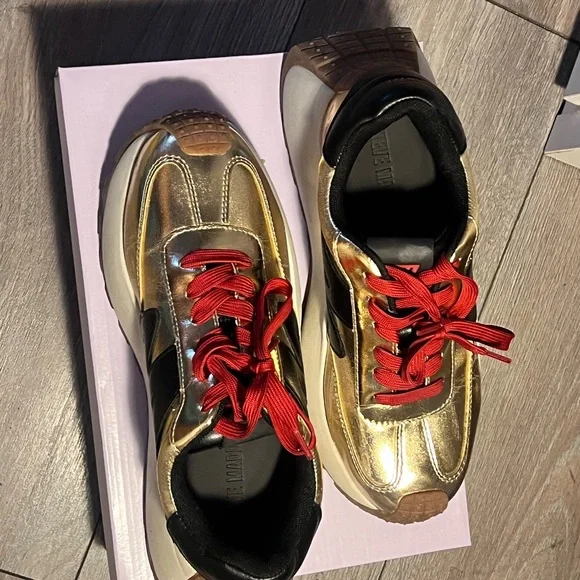 Steve Madden Gold and Black Platform Sneakers - Picture 2 of 3